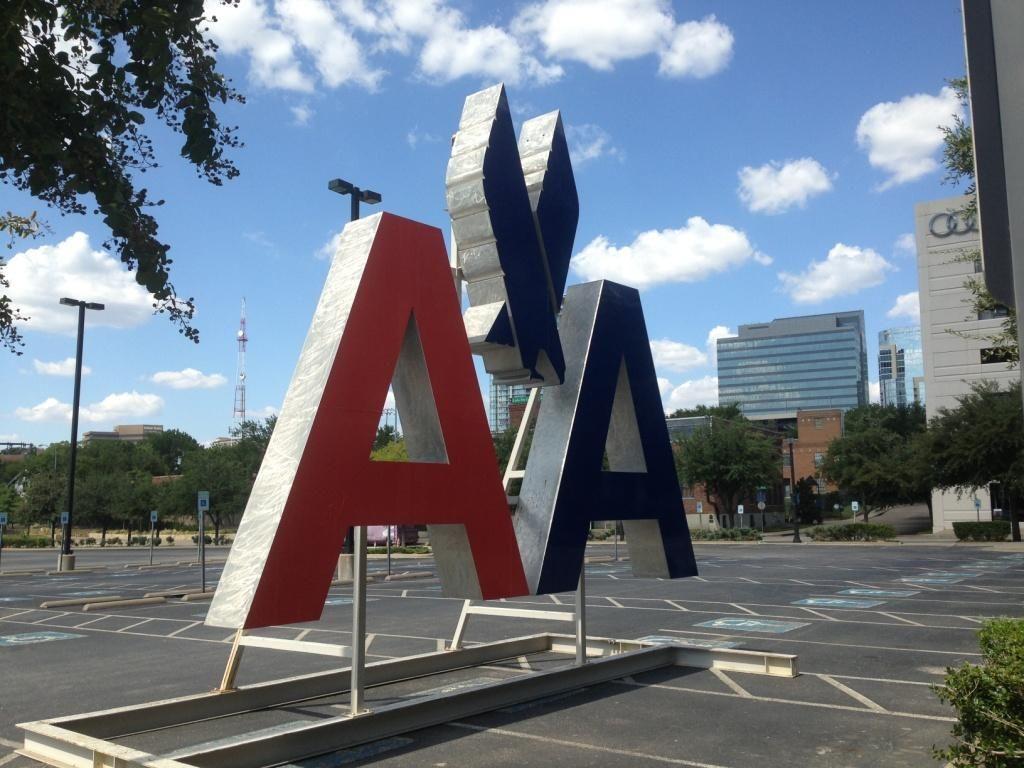 New AA Logo - Old AA logo comes down at American Airlines Center, and new one goes