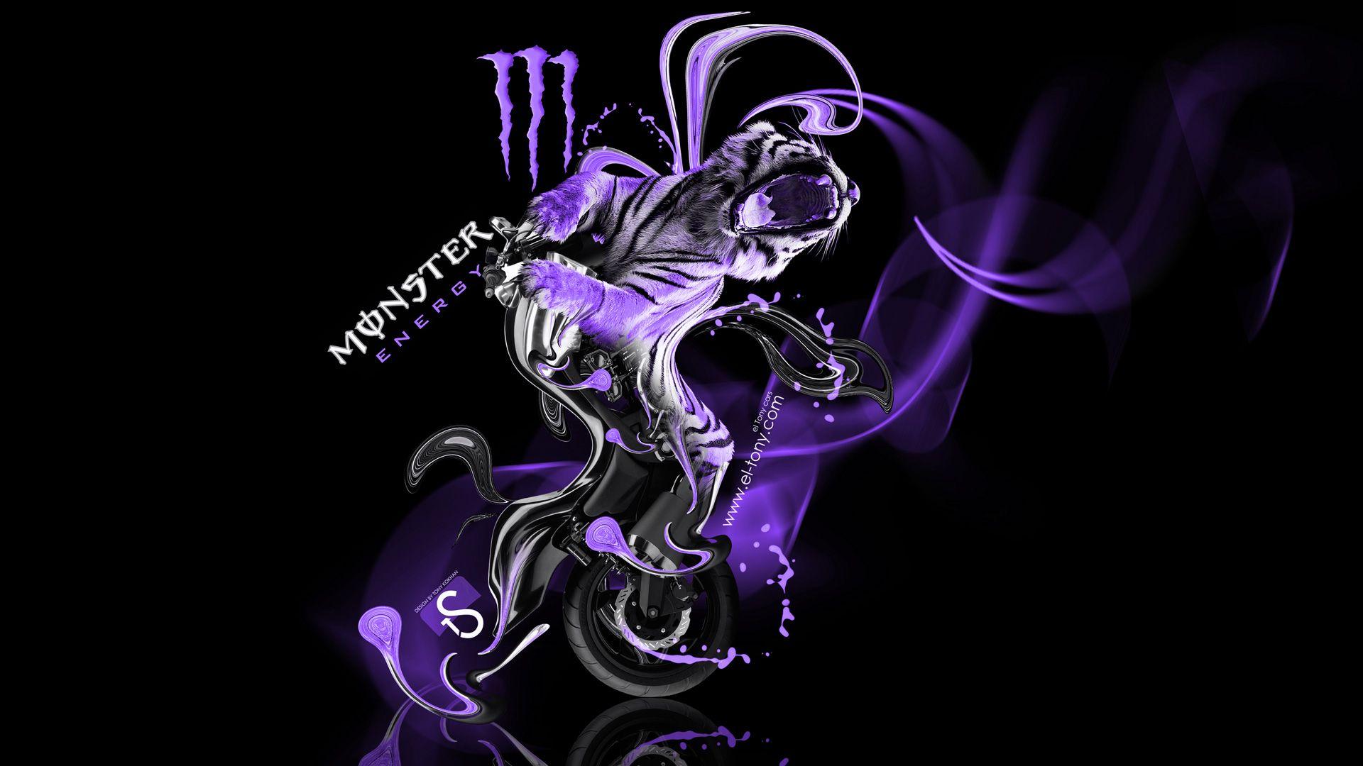Purple Monster Energy Logo - Monster Energy Yamaha Vmax Plastic Tiger Bike 2014 | el Tony