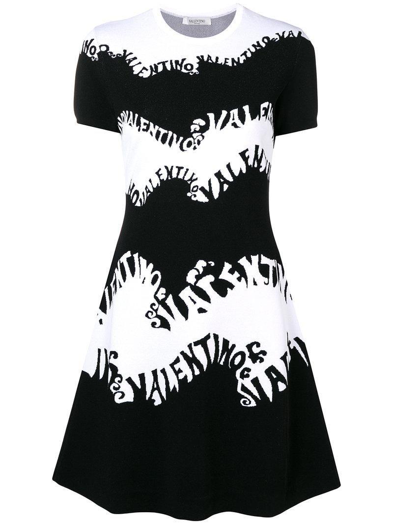 Black and White Wave Logo - Valentino Wave Logo Mini Dress in Black - Lyst