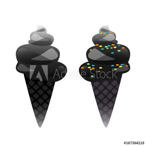 Black Ice Cream Logo - Vector popular black ice cream. Illustration, ice cream in a horn