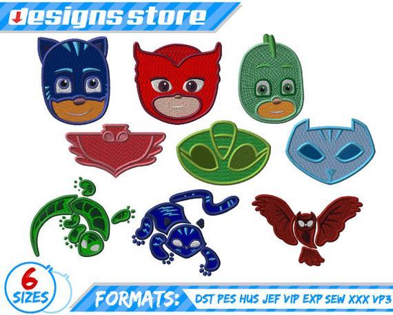 PJ Masks Logo - PJ mask Logo & Faces EMBROIDERY DESIGN machine connor catboy