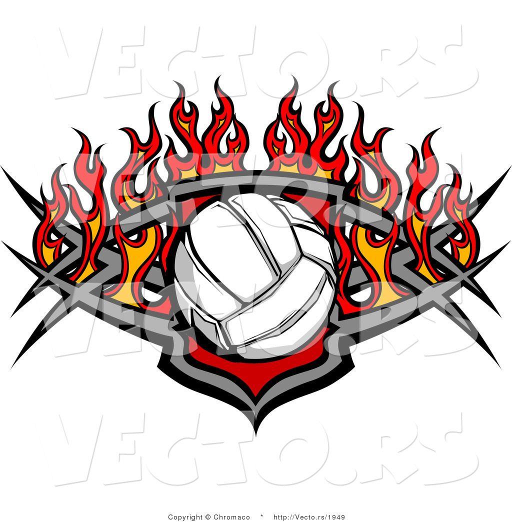 Cool Volleyball Logo - Vector of a Burning Volleyball Clipart Image
