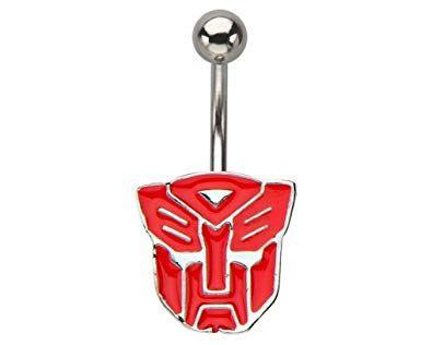 Red Transformer Face Logo - Hasbro Transformers Autobot Belly Ring 14g Red Face