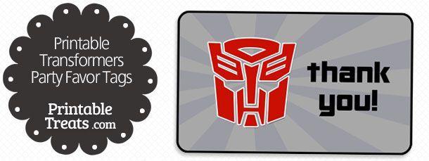 Red Transformer Face Logo - Transformers Party Favor Tags. Kealans 4th birthday