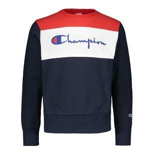 Champion Brand Clothing Logo - Champion Crewneck sweatshirt big logo, Blue Dark, medium. Heritage