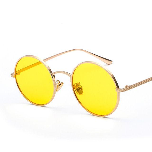 Guy with Yellow Sun Logo - UV400 Metal Frame Steam Punk Retro Men Yellow Circle Sunglasses ...