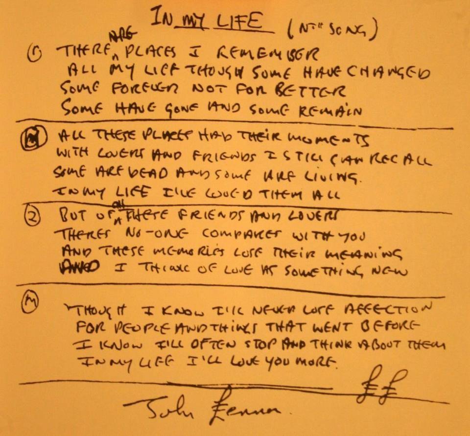 John Lennon Original Logo - Original John Lennon's hand written lyrics for “In My Life ...