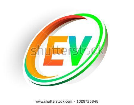 Color Orange Circle Logo - initial letter EV logotype company name colored orange and green ...