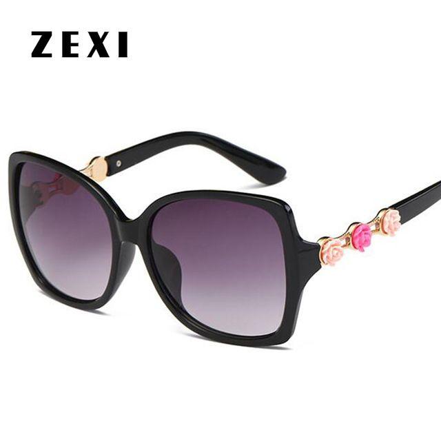 Elegant Woman Logo - ZEXI C Sunglases Women Brand Designer Flowers Oversized Polarized ...