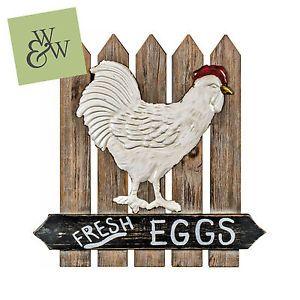 Rustic Country Logo - Wood & Metal Fresh Eggs Hen Chicken Wall Sign Rustic Country Farm