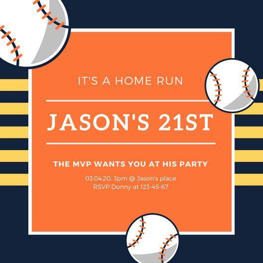 Dark Blue Orange Circle Logo - Dark Blue and Orange Creative Baseball Birthday Invitation ...