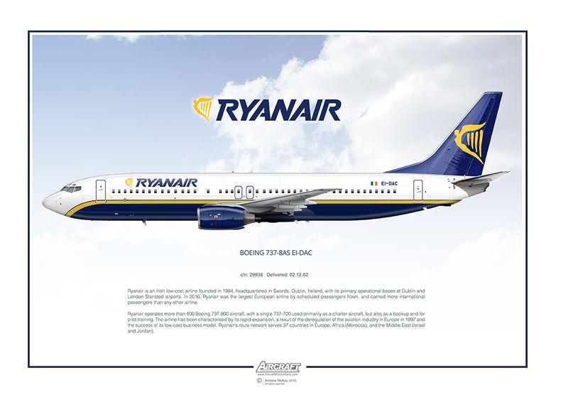 Airline with Gold Harp Logo - Ryanair airliner profile art - aircraftillustrations.com