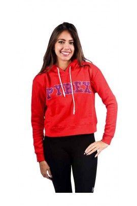 Pyrex Logo - PYREX Red sweatshirt lurex logo round neck Jeans Abbigliamento