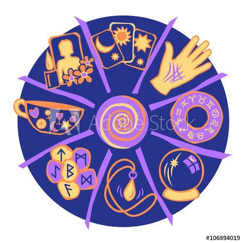 Dark Blue Orange Circle Logo - Psychic circle showing nine types of psychic reading in dark blue ...