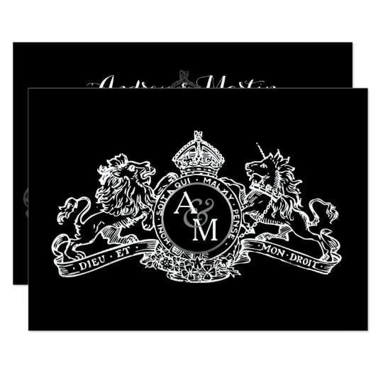 Black and White Lion Logo - Black White Lion Unicorn Regal Emblem Wedding Invitation | Zazzle.co.uk