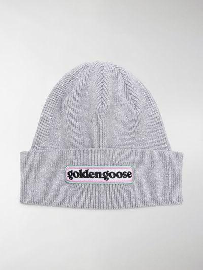 Goose Clothing Logo - Golden Goose Deluxe Brand grey Cotton logo beanie hat| Stefaniamode.com