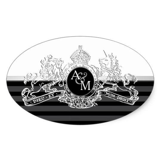 Black and White Lion Logo - Black White White Lion Unicorn Emblem Monogram Oval Sticker | Zazzle ...