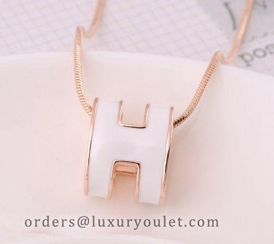 White H Logo - Hermes White H Logo Charm Necklace in 18kt Pink Gold - Hermes Jewelry