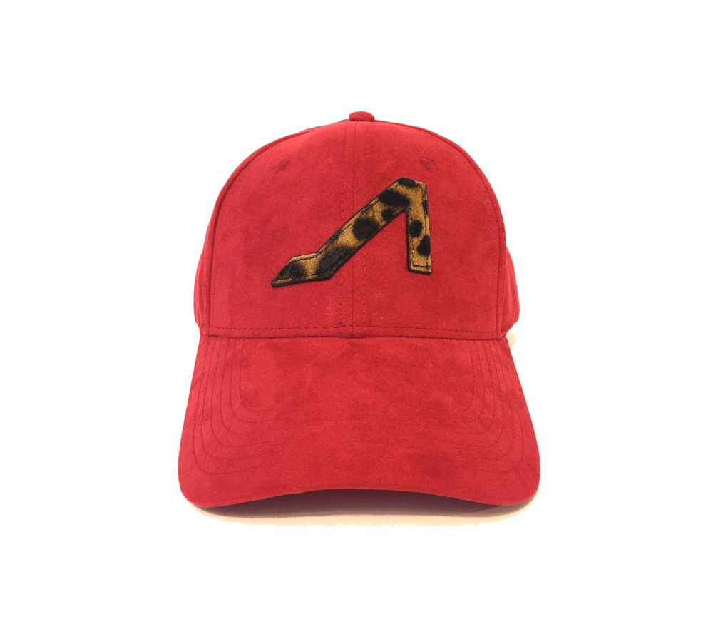 Red Cheetah Logo - Apoli red ultra suede Hat W/ Gold Logo cheetah print leather pony
