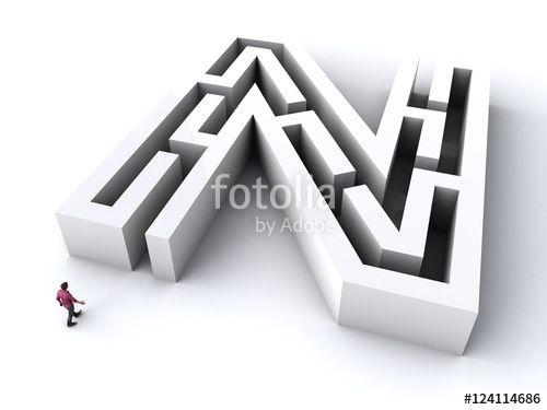 N Shaped Logo - 3D illustration of N-shaped maze with a man entering