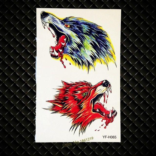 Cool Simple Wolf Logo - 2017 NEW Blood Wolf Beast Temporary Tattoo Men Body Art Simple Cool ...
