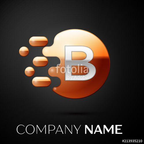 Dots Orange B Logo - Silver Letter B logo. Gold dots splash and abstract liquid bubble ...