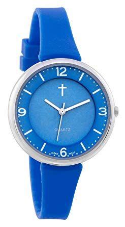 Watch with Blue Cross Logo - Belief Women's | Sporty Blue Face Blue Silicon Band Watch with Cross ...