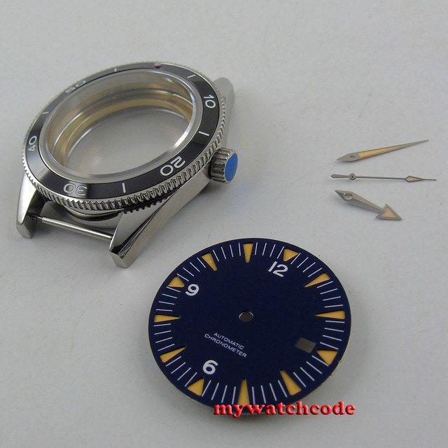 Watch with Blue Cross Logo - 41mm no logo luminous blue dial + hand + Watch Case fit ETA 2824 ...