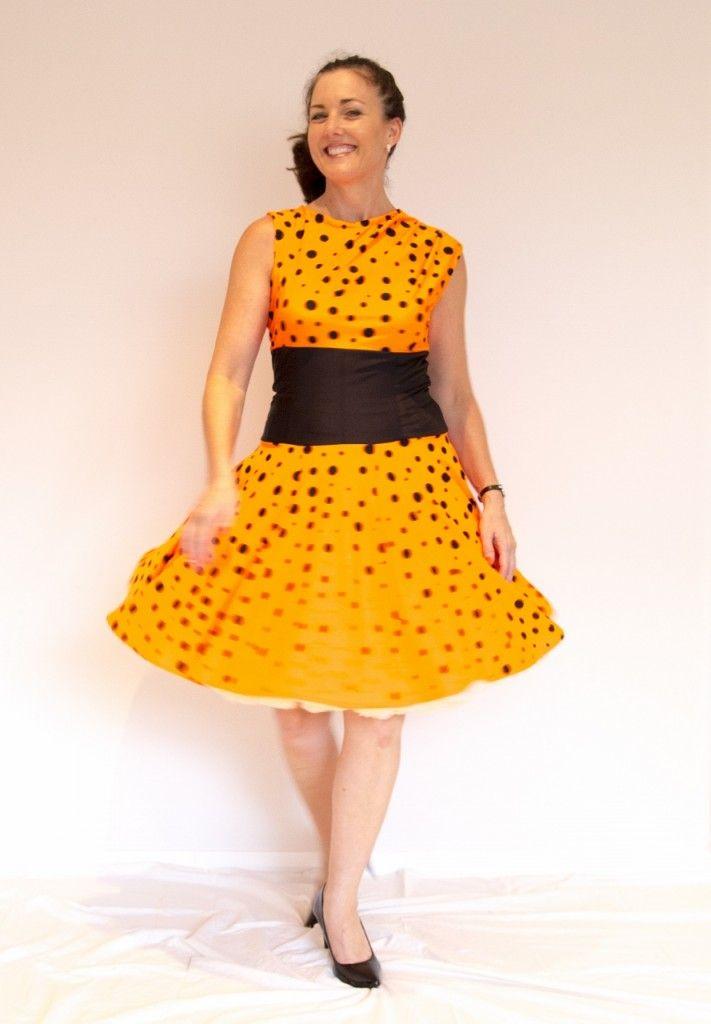 Dots Orange B Logo - Bright Orange And Black Polka Dots Dress