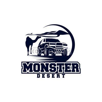 Safari Car Logo - Monster Truck Logo Badge, Off Road Car Logo with Desert and Camel