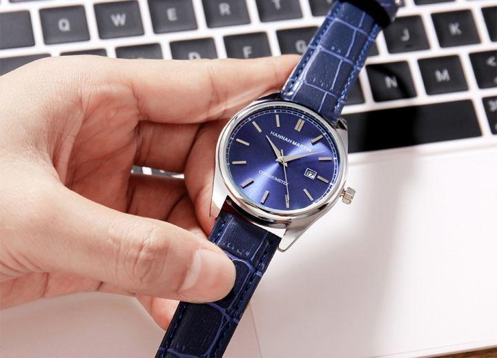 Watch with Blue Cross Logo - Men's business casual water resistant slub belt watch sun stripe
