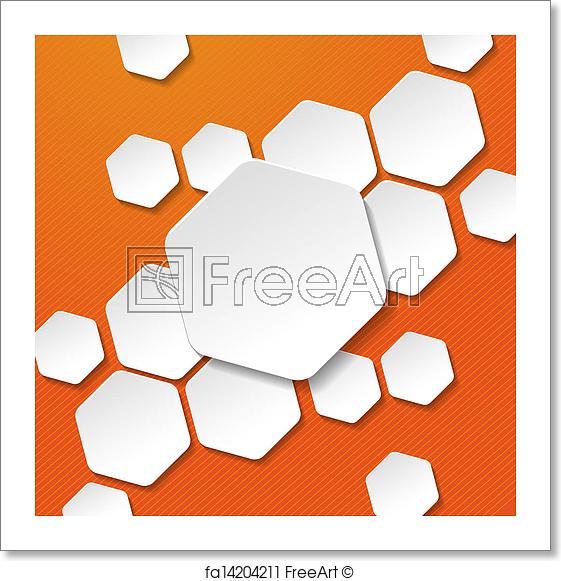 Stripes with Orange Hexagon Logo - Free art print of White Paper Hexagon Labels Orange Stripes