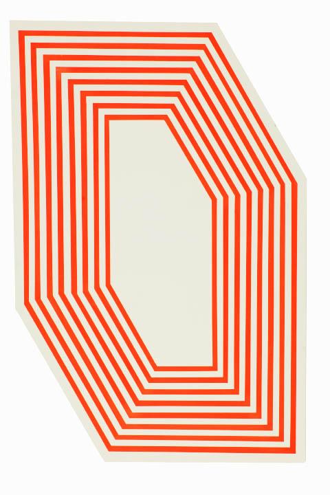 Stripes with Orange Hexagon Logo - Barry McGee, Untitled (Hexagon Fluorescent Orange Stripes), 2012