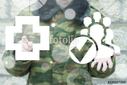 Military Medical Cross Logo - Soldier offers people with check mark and clicks a medical cross