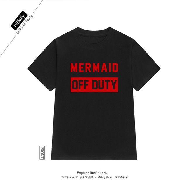 Plus Red and Black Letter T Logo - Hillbilly Red Letters Mermaid OFF Duty Letter T-shirts Women Fashion ...