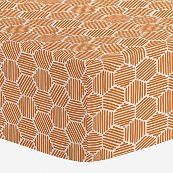 Stripes with Orange Hexagon Logo - Amazon.com : Carousel Designs Orange Striped Hexagon Crib Sheet ...