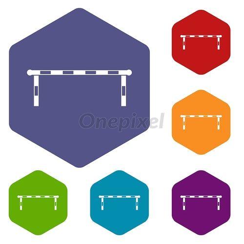 Stripes with Orange Hexagon Logo - Striped barrier icons set hexagon