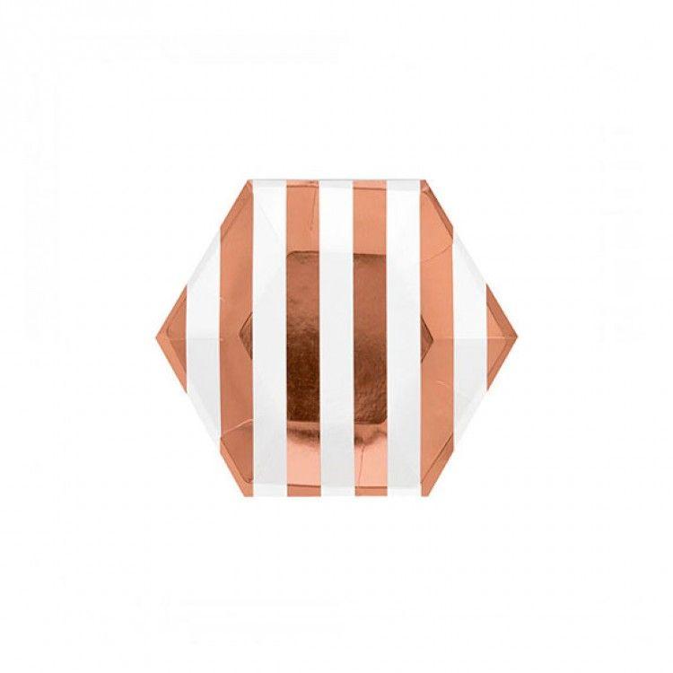 Stripes with Orange Hexagon Logo - Rose Gold Stripe Hexagon Plates - Small