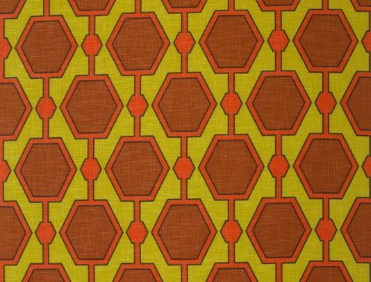 Stripes with Orange Hexagon Logo - Areso Fabric A vibrant fabric printed with stripes of linked