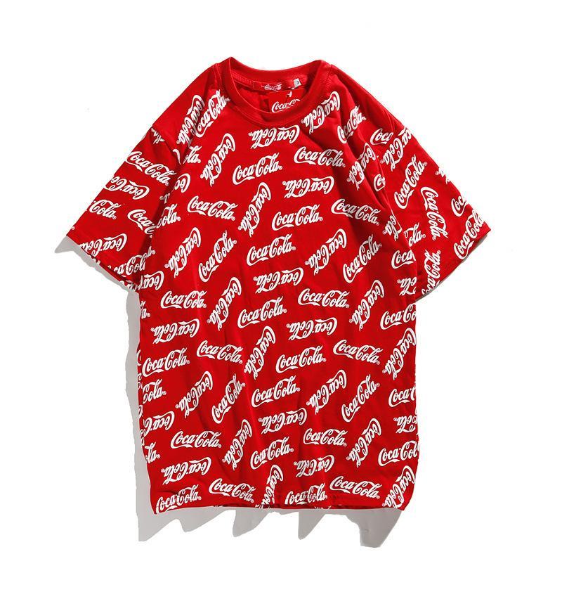 Plus Red and Black Letter T Logo - Ins Hot Cola Letter Print Men's Designer Shirt Fashion Brand Men's