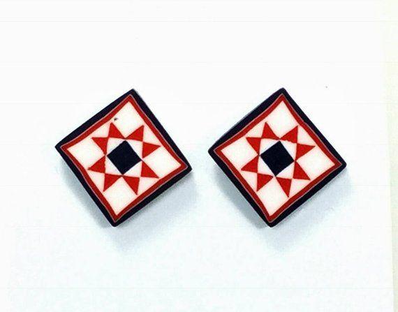 USA Red White Blue Triangle Logo - Quilted in Clay Patriotic Earrings USA Earrings Red White | Etsy
