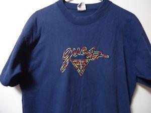 USA Red White Blue Triangle Logo - 90's GUESS JEANS STITCHED SPELLOUT TRIANGLE LOGO MADE IN USA ONE