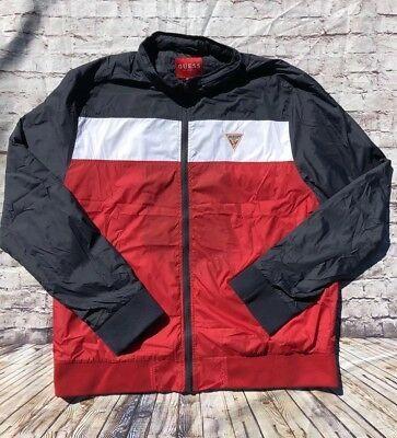 USA Red White Blue Triangle Logo - GUESS JEANS USA Bomber Satin Zip Up Jacket Medium Triangle Logo ...
