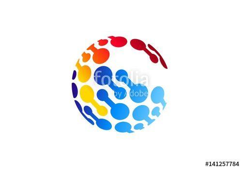 Red Blue Sphere Logo - global stylized technology connection logo icon, red blue abstract ...