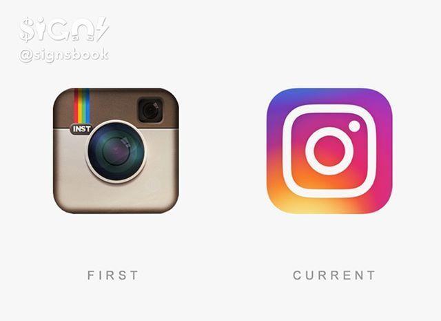 Instagram Tag Logo - Famous Logos Then And Now: Instagram Follow @signsbook Tag your ...