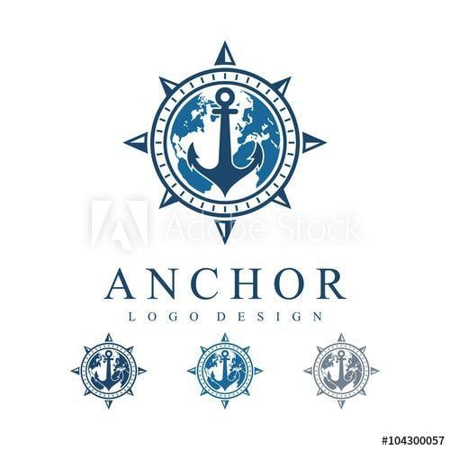 Compass Vector Logo - Circle Compass Anchor With Globe Map Vector Logo Design Template ...