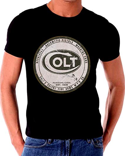 Colt Firearms Logo - Old Tin Sign T Shirt COLT FIREARMS OLD LOGO 1800S: Clothing