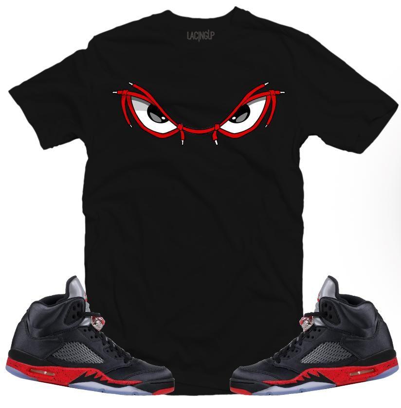 Jordan 5 Logo - Jordan 5 satin lacing up logo black tee-Lacing Up – SneakerOutfits