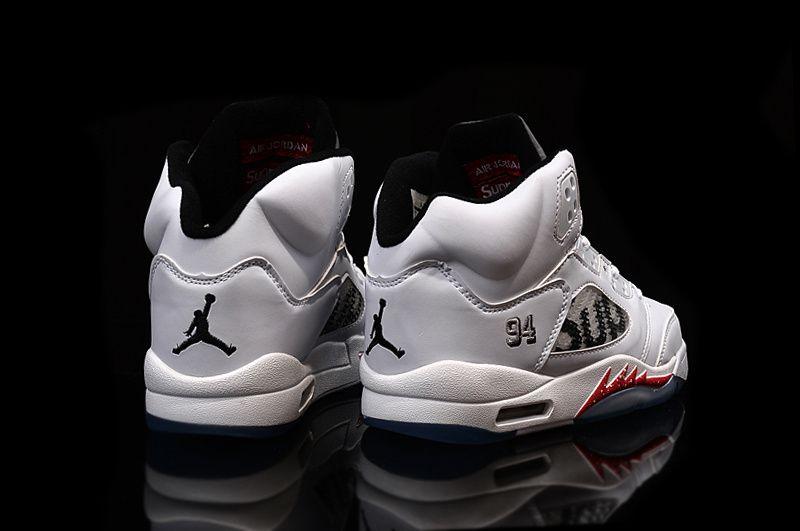 Jordan 5 Logo - Supreme x Air Jordan 5 White Fire Red Black 824371-101 Release in ...