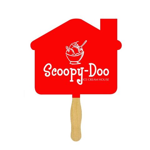 House Shaped Logo - Sandwiched Hand Fan Two Sided One Spot Color Imprint Shaped